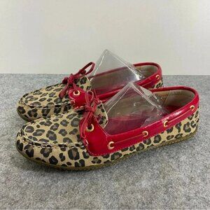 Sperry Leopard Print Flats with Red Accents